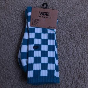Blue and white checkered Vans socks